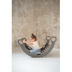 Bascule Montessori en bois 3-en-1 XXL avec toboggan et plateau - Gris — photo 2