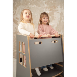 Aide culinaire Montessori double enfant en bois - Grise — photo 2