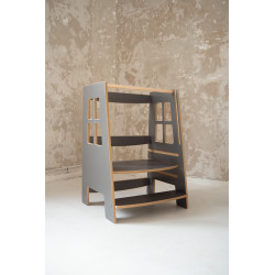 Aide culinaire Montessori double enfant en bois - Grise — photo 5