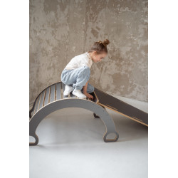 Balançoire Montessori en bois avec toboggan Chmurki - Gris XXL