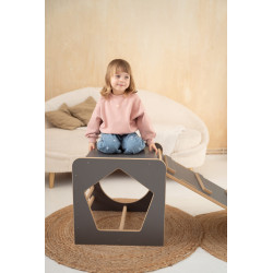 Cube Montessori multifonctionnel en bois avec toboggan - Gris — photo 7