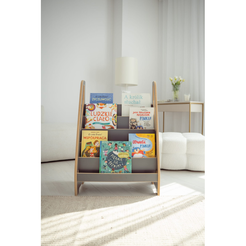 Bibliothèque Montessori en bois pour enfants - Grise