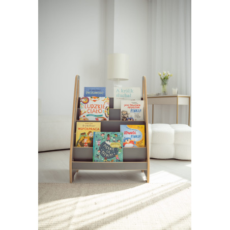 Bibliothèque Montessori en bois pour enfants - Grise
