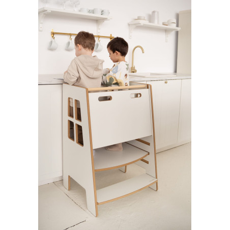 Tour d'apprentissage Montessori double en bois pour fratrie