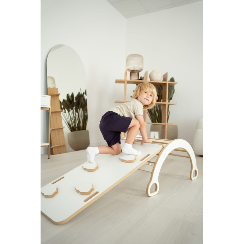 Balançoire Montessori XL en bois et toboggan "Nuages"