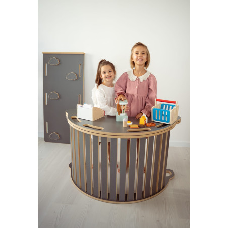 Balançoire Montessori en bois avec toboggan XXL - Gris nuages