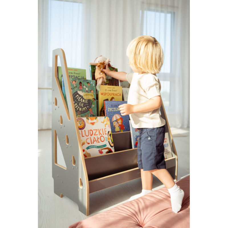 Bibliothèque Montessori enfants en bois - XL grise