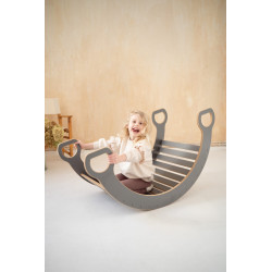 Balançoire Montessori XXL 3-en-1 en bois avec toboggan et rampe - Gris|Montessor — photo 2