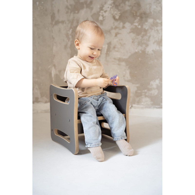 Chaise et table Montessori 2 en 1 en bois - Grise