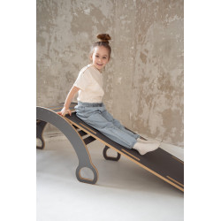 Balançoire Montessori XXL 3-en-1 en bois avec toboggan et rampe - Gris|Montessor — photo 8