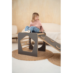 Cube d'activité Montessori en bois avec toboggan - Gris