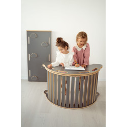 Balançoire Montessori en bois avec toboggan et plateau - Gris XXL