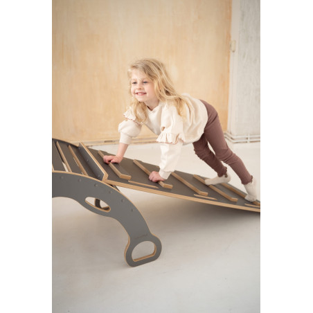 Balançoire Montessori en bois avec toboggan XXL – Grise