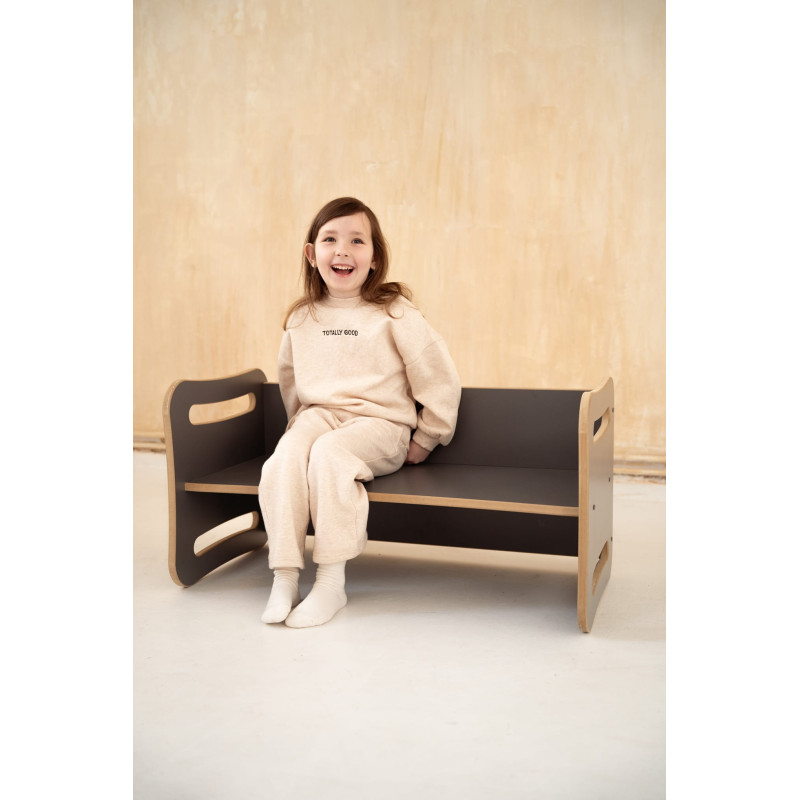 Table et chaise 2-en-1 enfant Montessori en bois - Gris
