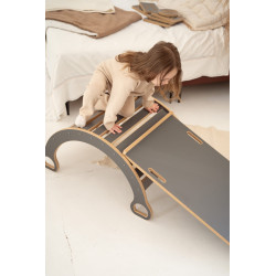 Toboggan Montessori bois & mur d'escalade 2-en-1 gris — photo 5
