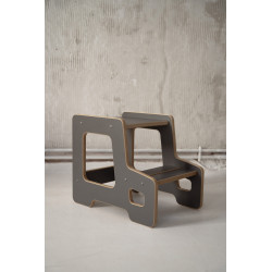 Tour d'apprentissage Montessori en bois - Escabeau réglable gris