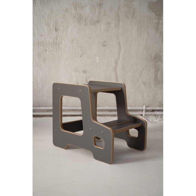 Tour d'apprentissage Montessori en bois - Escabeau réglable gris