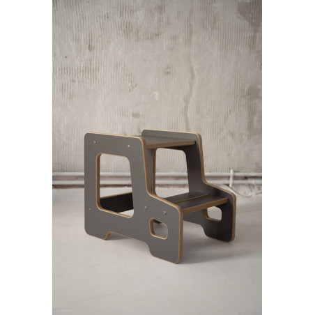 Tour d'apprentissage Montessori en bois - Escabeau réglable gris