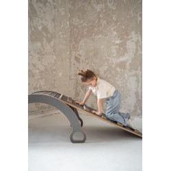 Balançoire Montessori en bois avec toboggan XXL - Grise