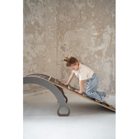 Balançoire Montessori en bois avec toboggan XXL - Grise