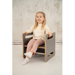 Chaise et Table 2-en-1 Montessori en bois - Gris