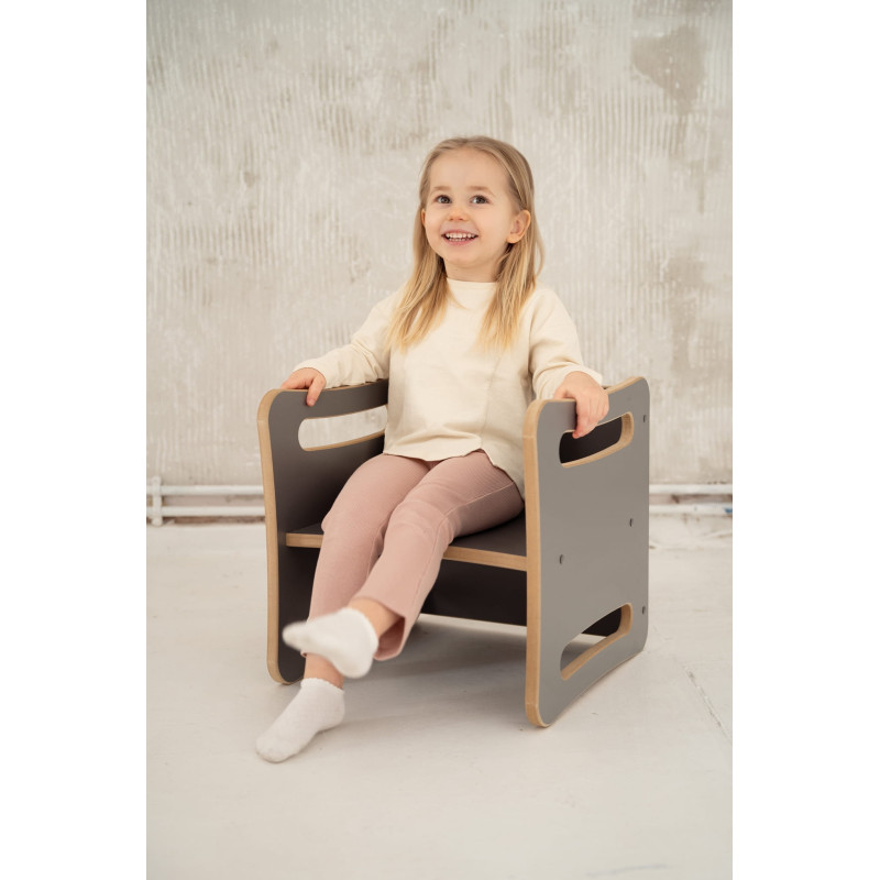 Chaise et Table 2-en-1 Montessori en bois - Gris