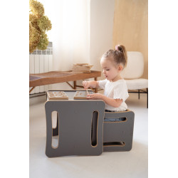 Chaise et Table 2-en-1 Montessori en bois - Gris — photo 2