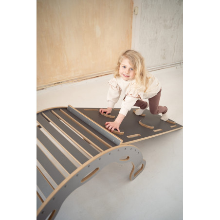 Balançoire Montessori en bois avec toboggan XXL - Gris
