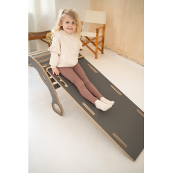 Balançoire Montessori en bois avec toboggan XXL - Gris — photo 2