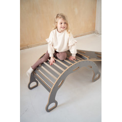 Balançoire Montessori en bois avec toboggan XXL - Gris — photo 5