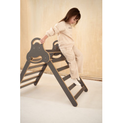 Pikler en bois Montessori avec toboggan – Gris
