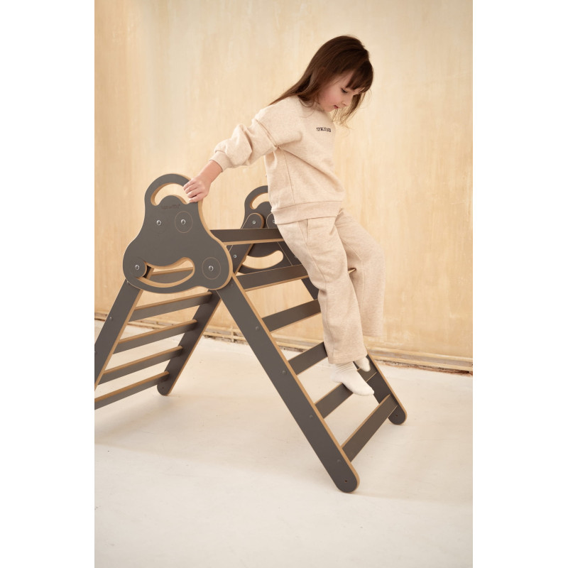 Pikler en bois Montessori avec toboggan – Gris