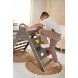 Mur d'escalade Montessori en bois avec rampe - Gris — photo 2
