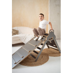 Mur d'escalade Montessori en bois avec rampe - Gris — photo 6