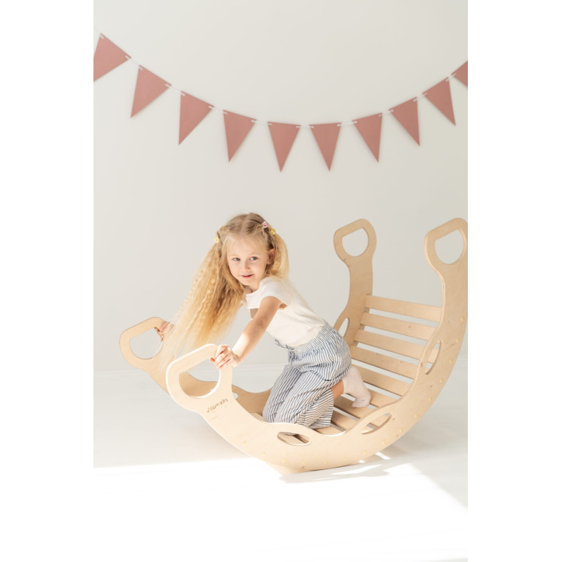 Culbuto Montessori XXL en bois naturel avec poignées