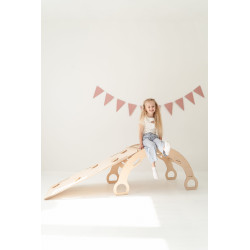 Balançoire Montessori en bois XXL avec toboggan Nuages - Naturel