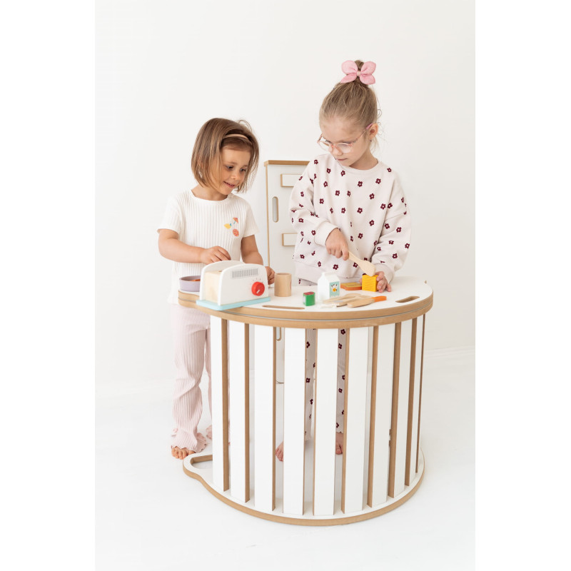 Bascule Montessori en bois avec rampe et plateau - Nuages