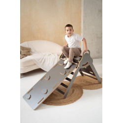 Pikler Montessori en bois avec toboggan XXL - Gris nuages — photo 2