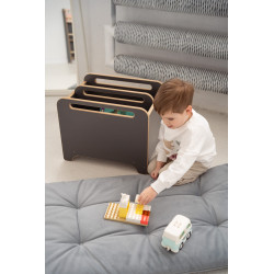 Coffre de rangement Montessori en bois pour livres - Gris