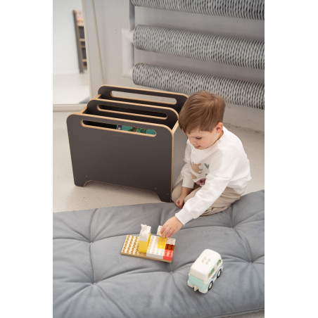 Coffre de rangement Montessori en bois pour livres - Gris