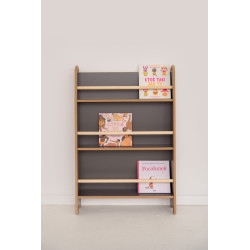 Bibliothèque murale Montessori enfant étroite en bois grise
