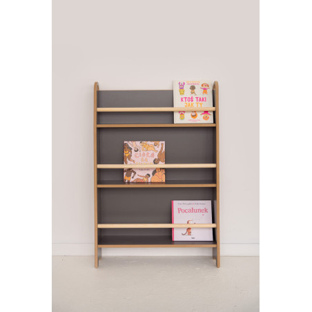 Bibliothèque murale Montessori enfant étroite en bois grise