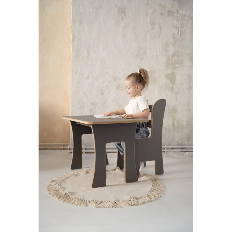 Set table et chaises enfant Montessori en bois – Gris