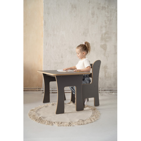 Set table et chaises enfant Montessori en bois – Gris