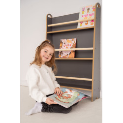 Bibliothèque murale Montessori enfant étroite en bois grise — photo 2