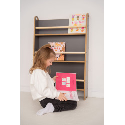 Bibliothèque murale Montessori enfant étroite en bois grise — photo 4