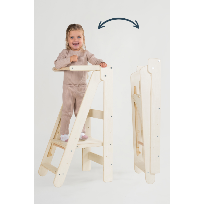 Tour d'apprentissage Montessori pliable enfant en bois naturel