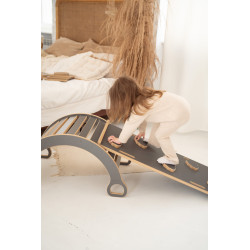 Balançoire Montessori L en bois + toboggan nuages - Grise