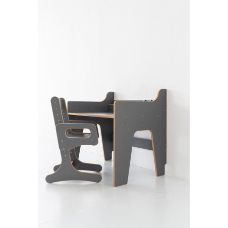 Bureau et chaise enfant Montessori réglables en bois - Gris