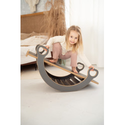 Balançoire Montessori L en bois + toboggan nuages - Grise — photo 4